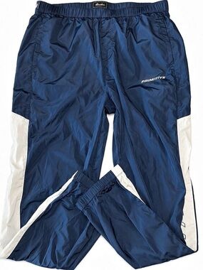 Primitive Skateboarding Track Pants Mens L Navy Blue Cream Spellout Windbreaker